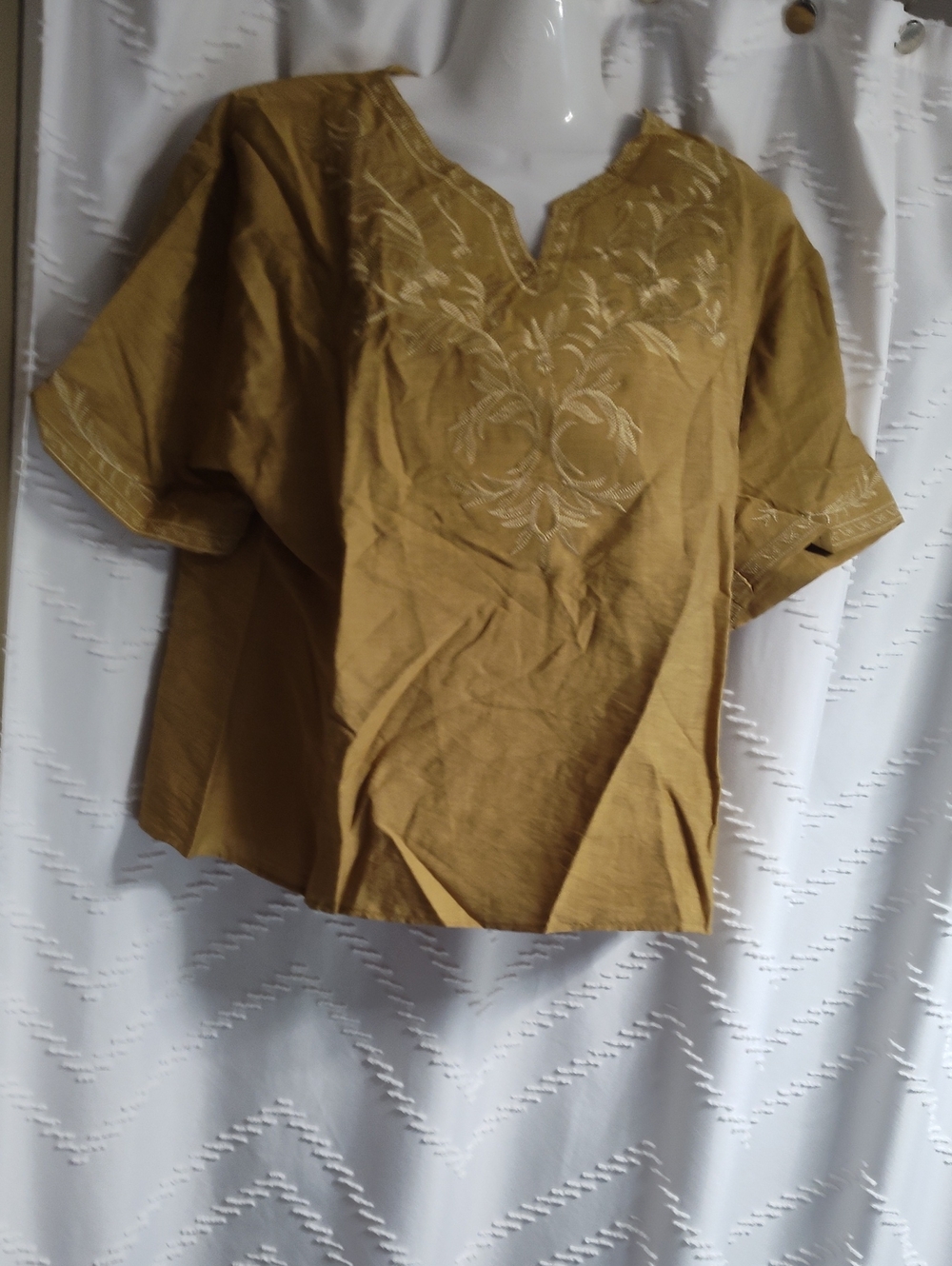 Women’s Tan Embroidered V-Neck Top